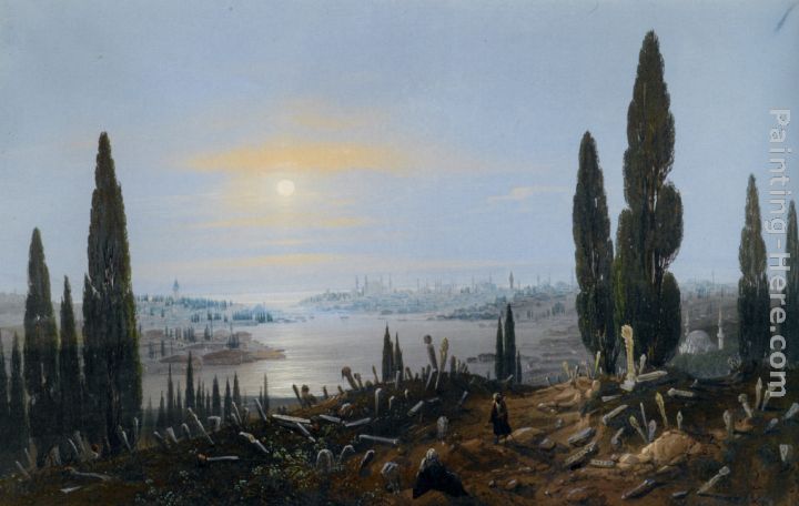 View of Constantinople by moonlight painting - Carlo Bossoli View of Constantinople by moonlight art painting